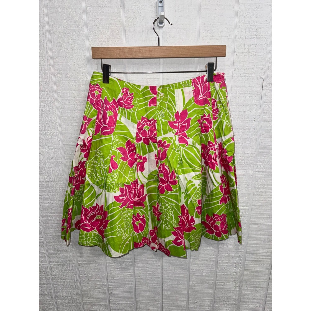 Lilly Pulitzer Skirt Womens 8 Green Pink Floral Tropical Pleated Cotton Mini